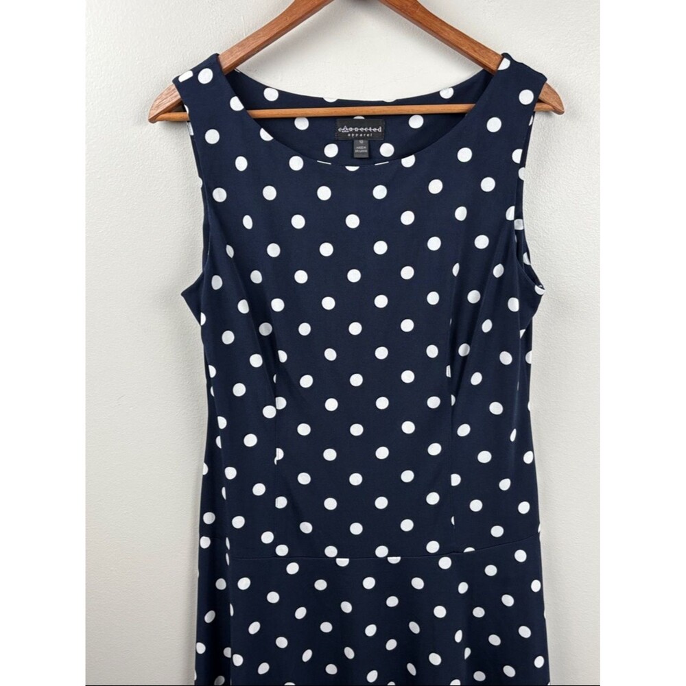 connected apparel Navy and White Polka Dot Sleeveless dress size 10 - Picture 5 of 7